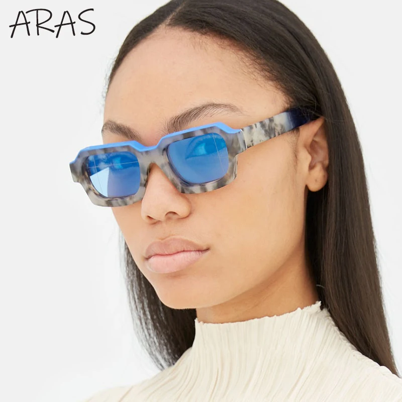 Rectangle Double Color Punk Sunglasses Men Women Brand Designer Fashion Square Sun Glasses For Male Vintage Thick Frame Eyewear
