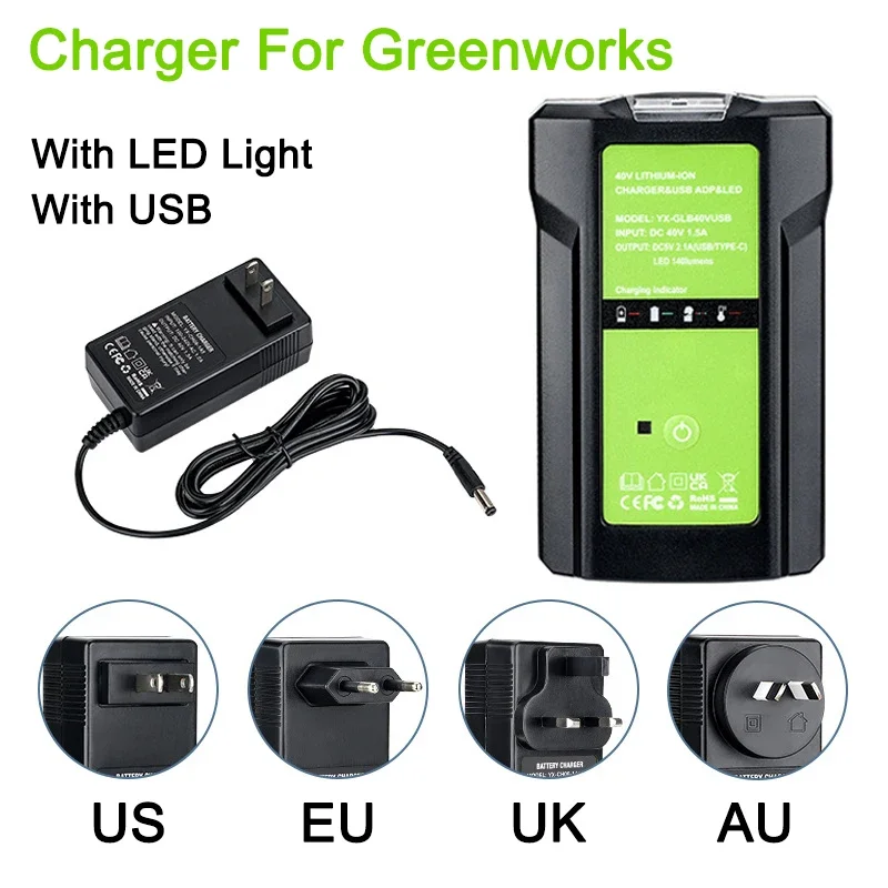 Battery Adapter For GreenWorks 40V Lithium Battery With USB Type C Port And LED Light , Charge For GreenWorks 40V Li-ion battery