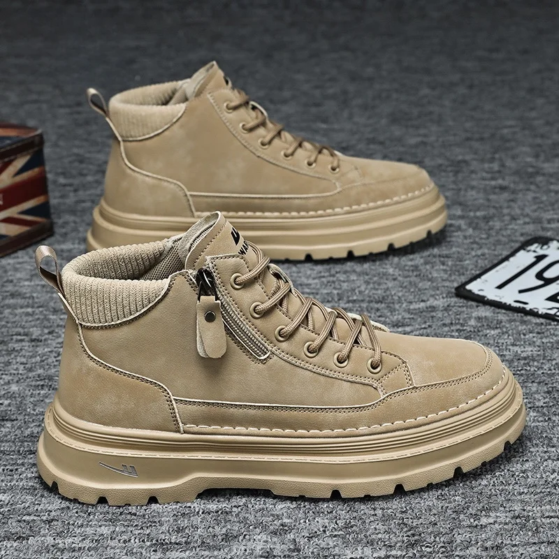 

Водонепроницаемые мужские ботинки с высоким и средним верхом, уличные рабочие ботинки, повседневные ботинки из синтетической кожи, внутренняя часть, дышащая, комфортная