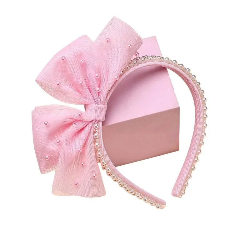 Oaoleer Fashion Pearl Hairbands For Kids Girls Lace Bow Headbands Hair Bands Headwear Children Festival Hair Accessories Gifts