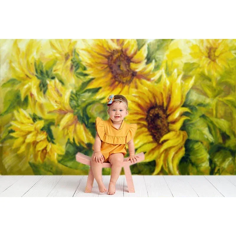 Fondo de fotografía con tema de girasol para recién nacido, tablero de madera, decoración para fiesta de cumpleaños y Baby Shower, fondo para sesión fotográfica