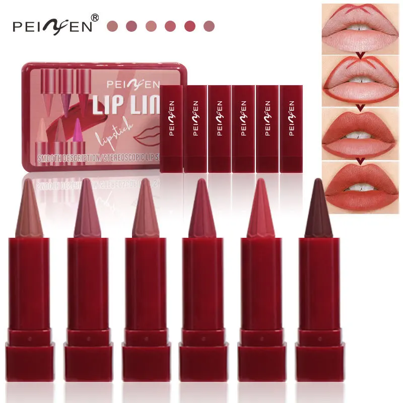 6색/박스 매트 립 라이너 펜슬 세트 방수 롱래스팅 누드 레드 립 컨투어 펜슬 섹시 로즈 핑크 립스틱 틴트 메이크업