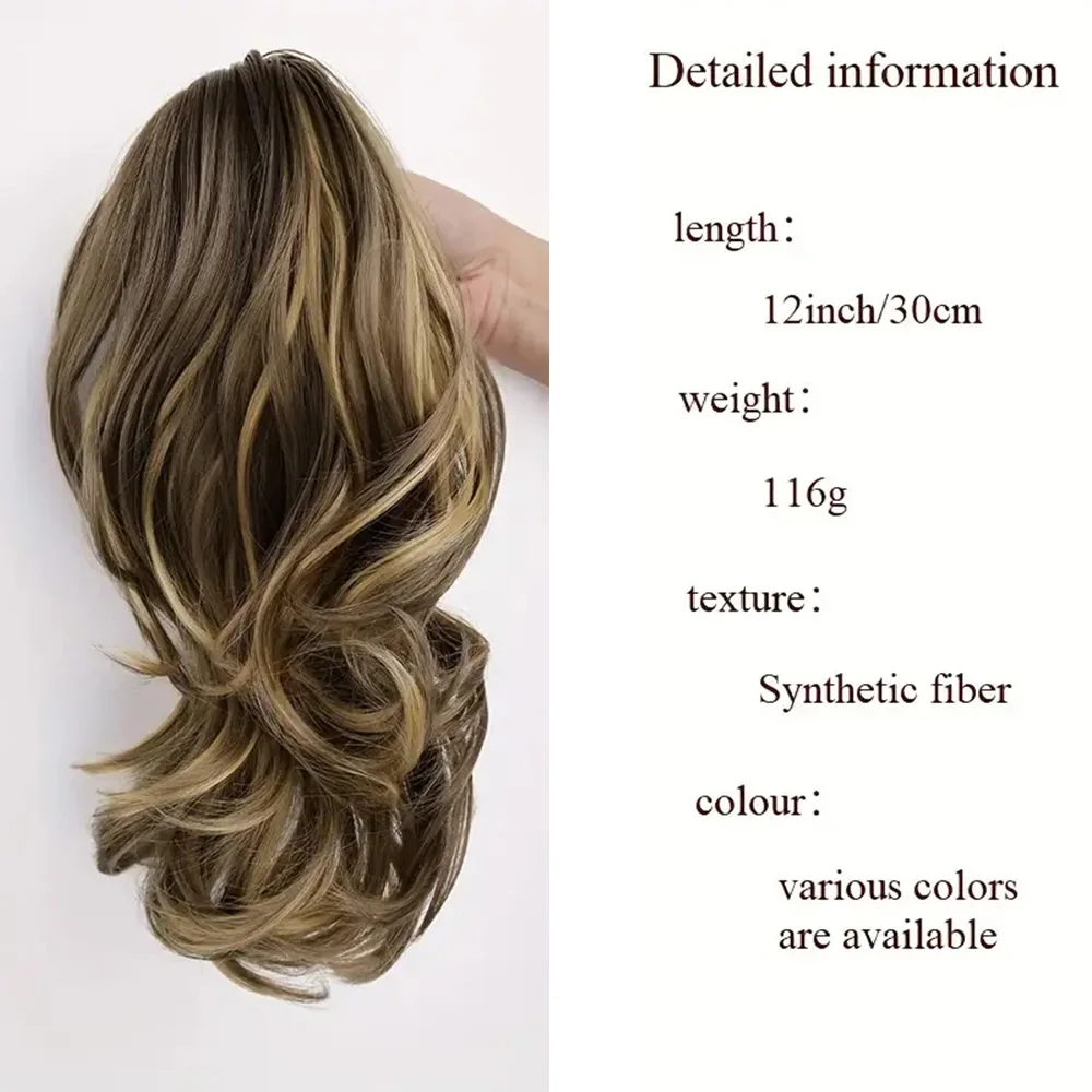 Synthetic Claw Clip Ponytail Extensions 12 Inch Curly  Hairpiece Instant Natural Looking Ponytail Hair Extensions For Women