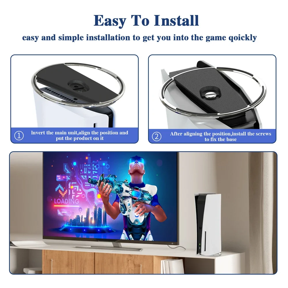 Vertical Stand for PS5 and PS5 Slim Console, Original 1:1 Metal Base for Playstation 5 Disc and Digital Edition Accessories view 4