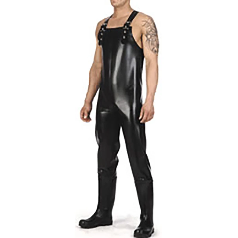 

Black Sexy Latex Dungarees Catsuit With Buckles Rubber Bodysuit Overall Zentai Jumpsuit Jumper Romper Body Suit LTY-0256