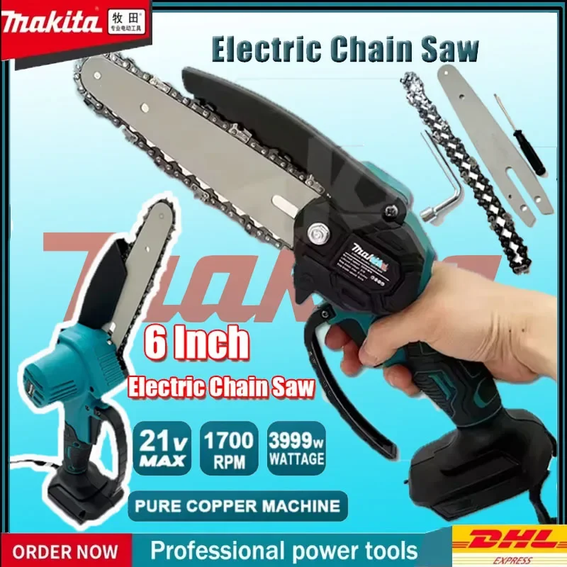 

Makita 6 Inch Chain Saw Electric Saw Handheld Portable Wood Logging Chainsaw Garden Pruning Wood Power Tool for 18V Battery
