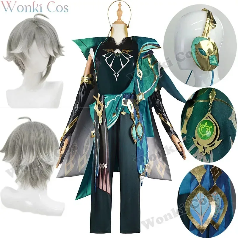 

Alhaitham Cosplay Costume Game Impact Al Haitham Cosplay Wig Grey Sumeru Full Set Outfits with Headphone Props