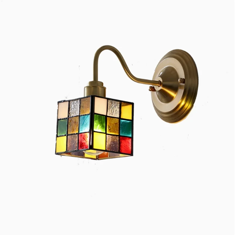 

Tulip Glass Bedside Staircase Wall Lamp Retro Brass Colored Bedroom Wall Light Colorful Little Rubik's Cube Led Lighting Fixture