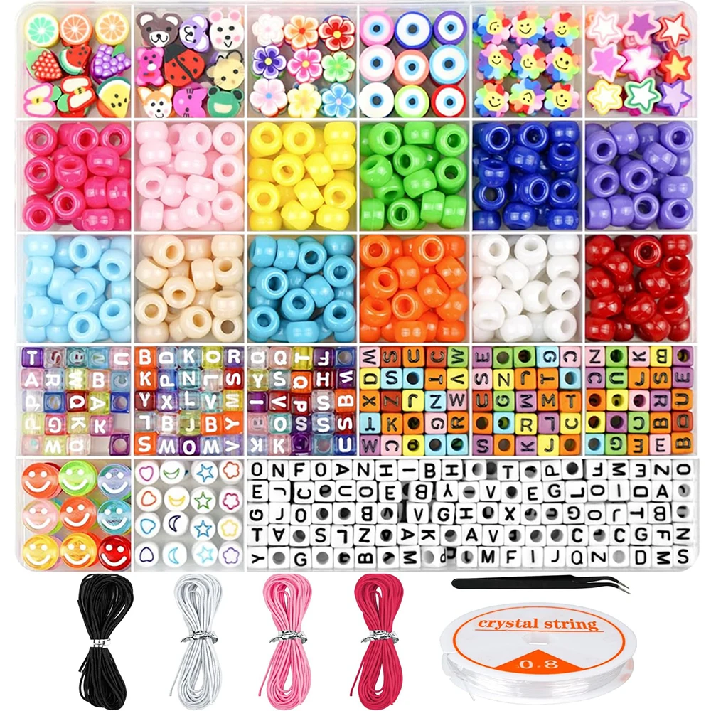 مجموعة صنع الأساور Dowsabel، خرز لصنع الأساور، خرز المهر، خرز بوليمر كلاي، خرز الحروف لصنع المجوهرات