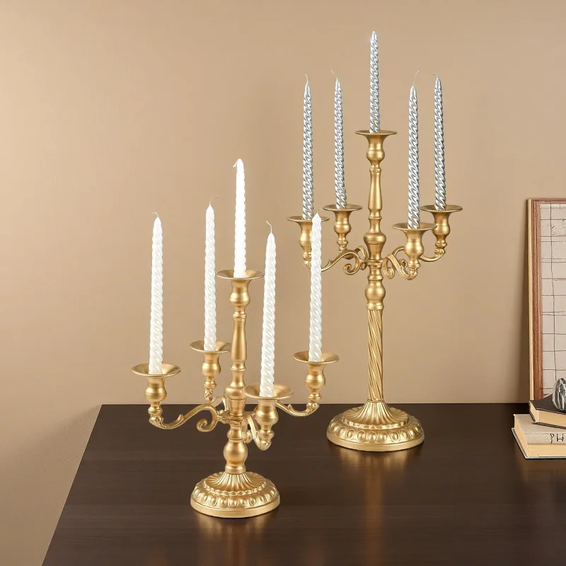 European retro threaded rod multi-head candle holder gold wrought iron tall candle holder wedding table