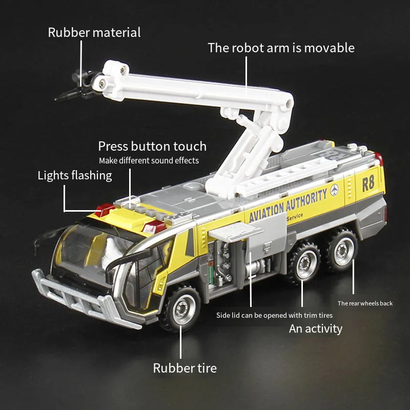 1/32 مقياس محاكاة المطار سيارة مطافئ نموذج الصوت والضوء عجلة الخلفية ث سحب الظهر مناسبة لجمع الاطفال لعبة هدية