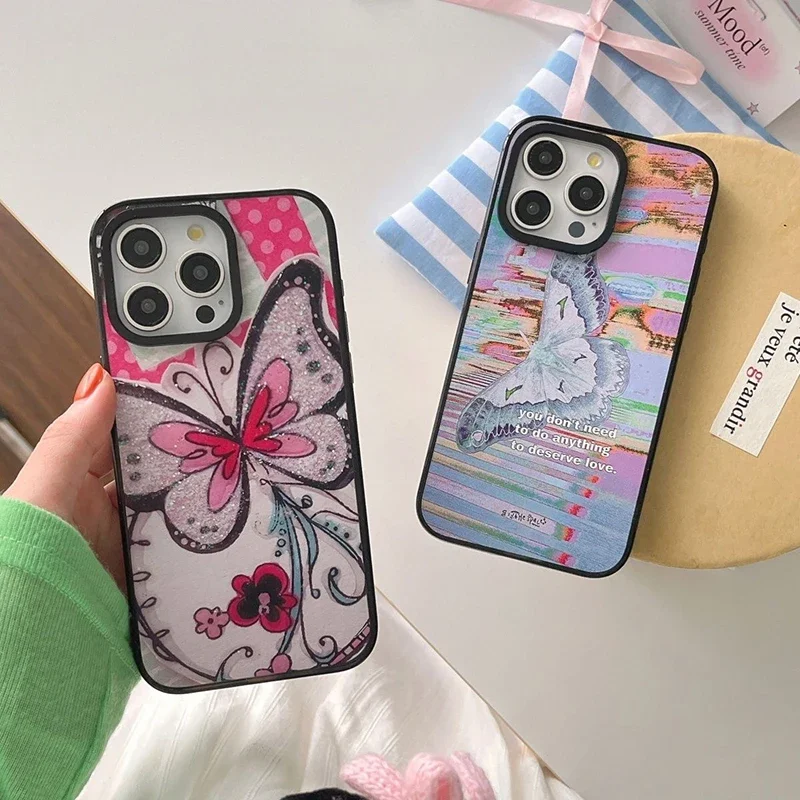 

Butterfly 2.0 Acrylic Black Border Phone Case Cover for iPhone 11 12 13 14 15 Pro Max Case