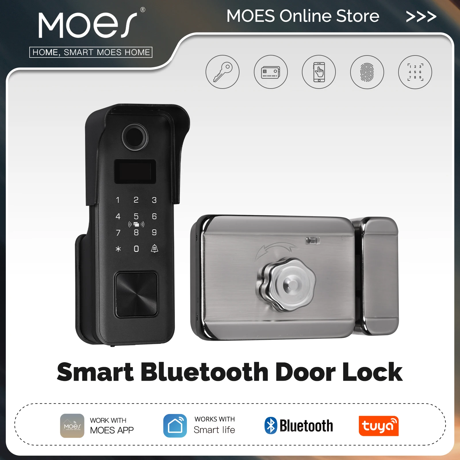 MOES Tuya Bluetooth Smart Fingerprint Door Lock Password IPX4 Waterproof App Remote Control Unlock Key IC Card Entry Apartment