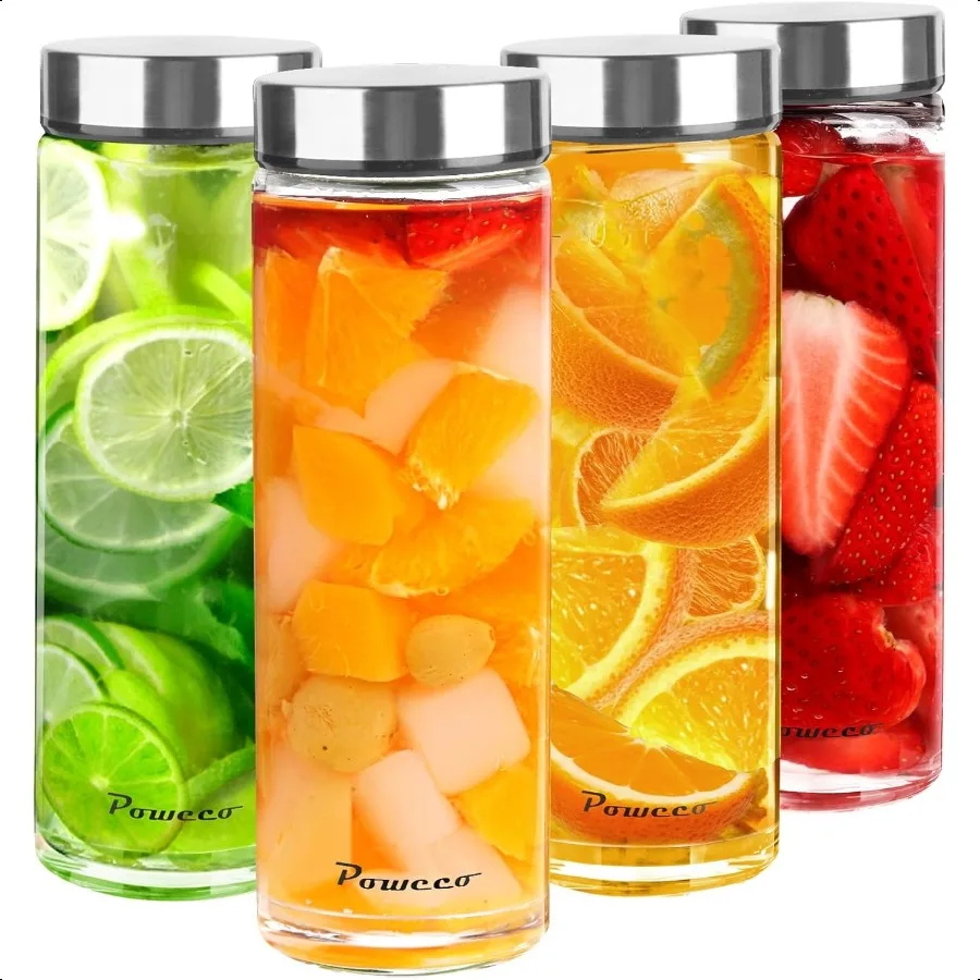 

20oz Glass Juice Bottles 4 Pack Glass Bottles with Lids Wide Mouth Reusable Borosilicate Glass for Juicing Smoothies Protein Sh