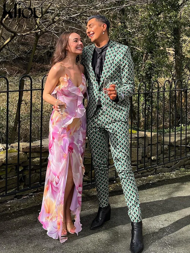 Kliou-女性用シフォンドレス、ミッドカーフストリートウェア、k24d46121、キャミス、レース、ボディシェーピング、スリム、夏