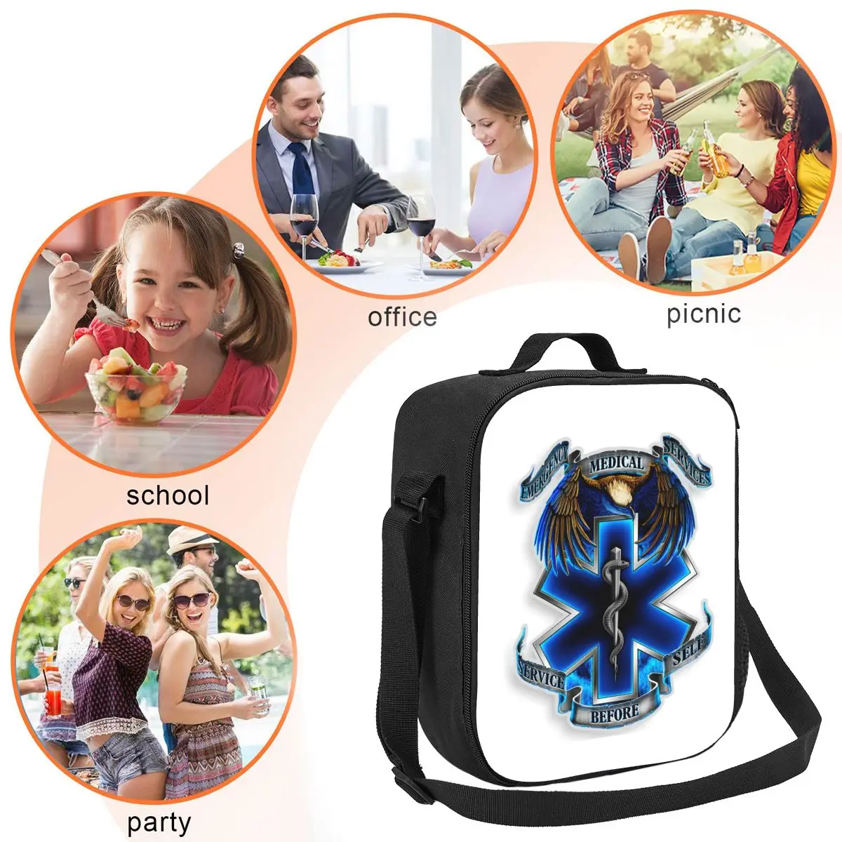 مخصص Emt نجمة الحياة شعار الحرارية معزول أكياس الغداء النساء المسعف الرعاية الصحية قابلة لإعادة الاستخدام حاوية الغداء بينتو عبوة طعام #5