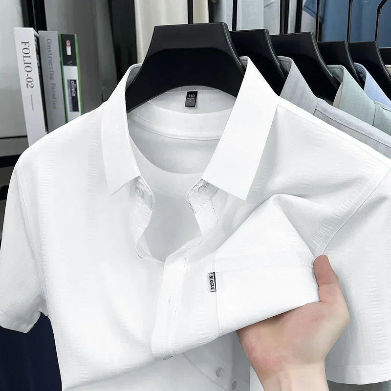 

Mens Short Sleeve Shirt Business Casual Loose Fit Button Front With Pocket Breathable Fabric For All Seasons Activities