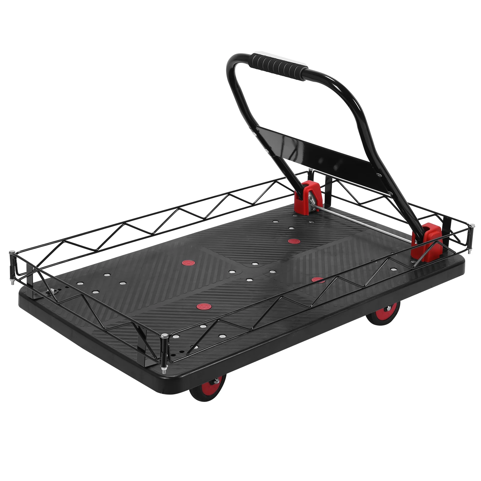 

Тележка-перевозка 2-в-1 складная с металлическим ограждением и поворотными колесами, грузоподъемность 900 кг, для продуктов, гаража, склада