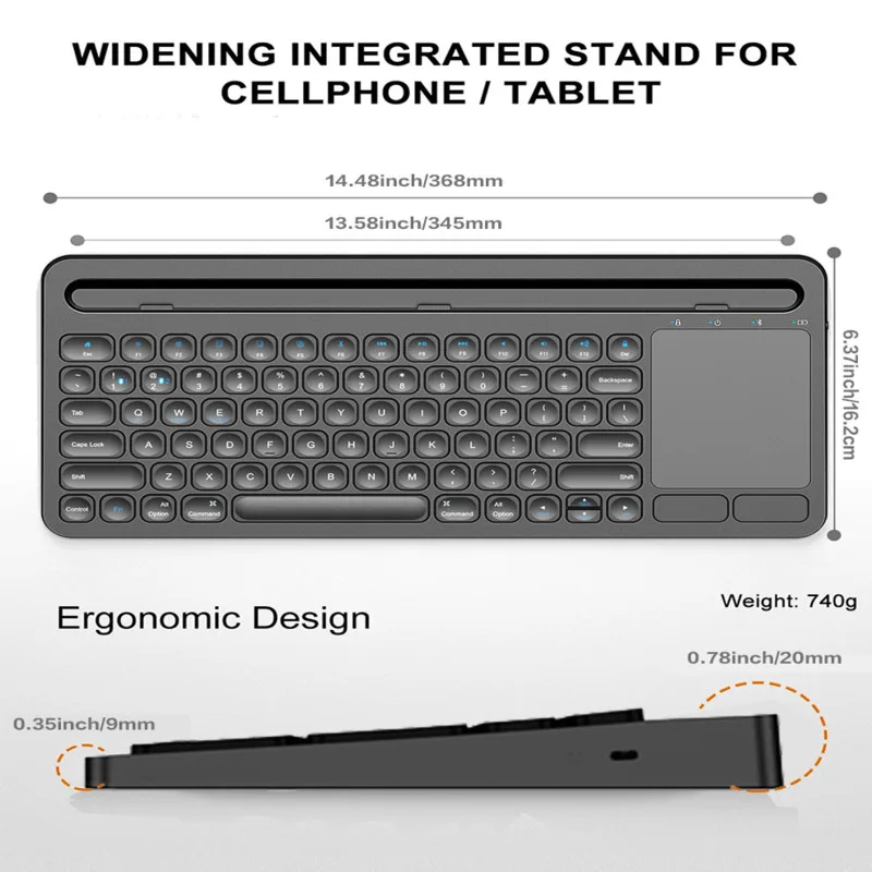 Imagem -06 - Teclado sem Fio Clique Silencioso com Suporte do Telefone Multi-touch Pad bt Dual Mode Recarregável Ipad Telefone Laptop