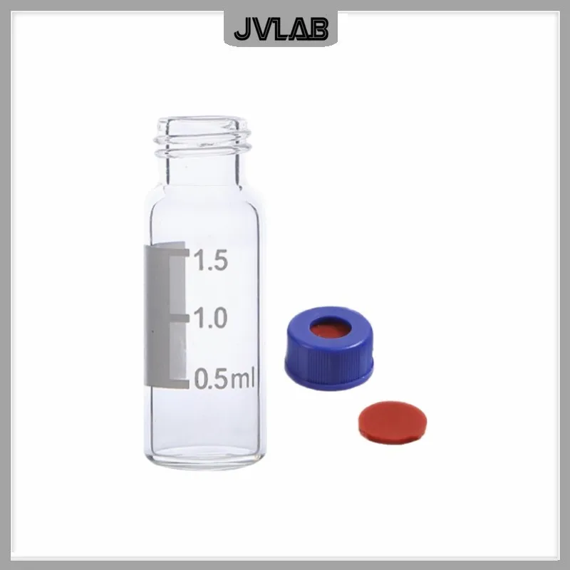 Chromatography Vial Wide-Mouthed Vial with Pre-cutt Septa and Cap 9mm Clear Sample Vials 1.5ml PTFE/Silicone Septa 100 PCS