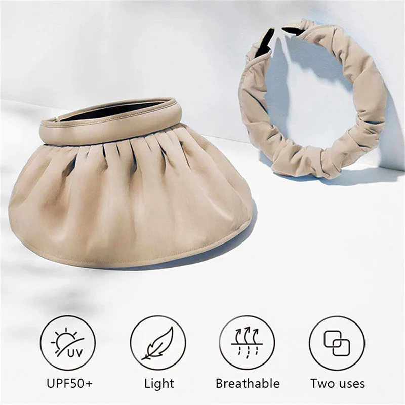 Summer Sunscreen Shell Sun Hat Women Wide Brim Foldable Visors Korean Head Band Outdoor UV Protection Beach Hair Hoop Shade Hats