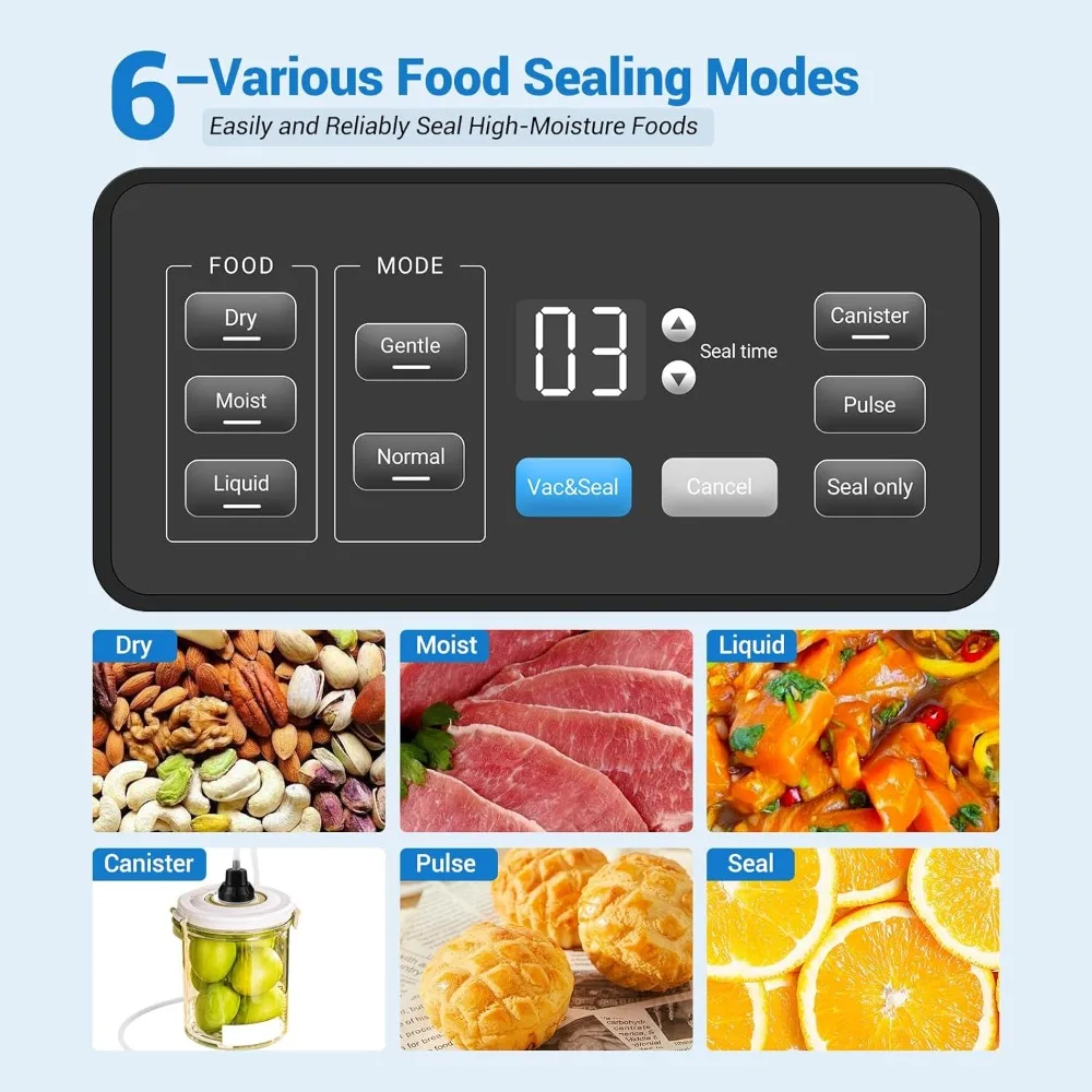 Food Sealer Preservation Dry/Moist/Liquid, Roll Storage and Cutter, Auto-Locked, Detachable Design, Easy To Clean, Bags&Roll