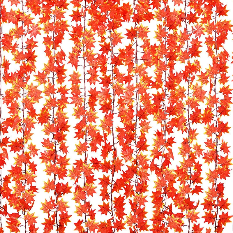 

1PC 2.4m Artificial Maple Leaves String Garland Fake Foliage Halloween Home Garden Decoration Thanksgiving Hanging Autumn Rattan