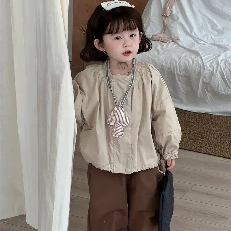 Girls Pants 2024 Autumn New Childrens Wear Korean Style Girl Baby Sweet Straight Tube Wood Ear Side Pants Leisure Simple Daily