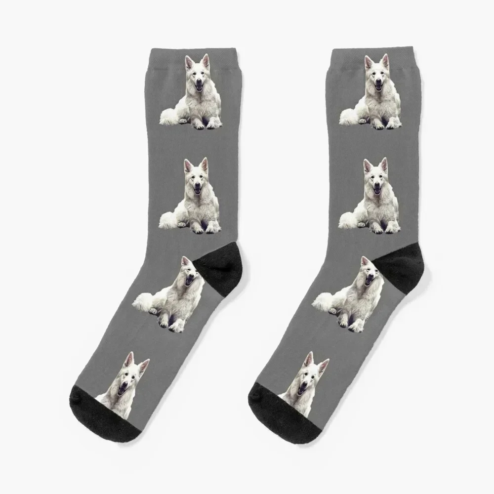 

White Swiss Shepherd Dog Socks funny gift sport Men Socks Luxury Brand Women's