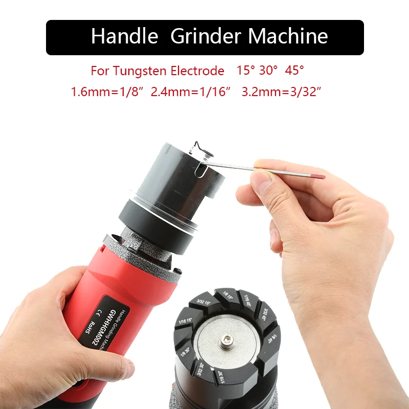 Handheld Tungsten Electrode Grinder 220V Dustproof  Portable Tungsten Sharpener for Electrode 1/8 1/16 3/32 inch 15 30 45 degree