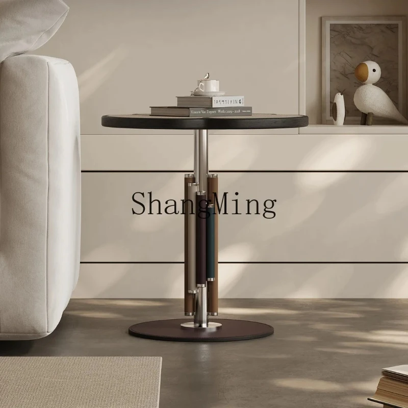 SM الحد الأدنى طاولة جانبية ضوء فاخر السرج الجلود طاولة جانبية غرفة المعيشة شقة صغيرة الإبداعية الرماد أريكة خشبية طاولة جانبية #1