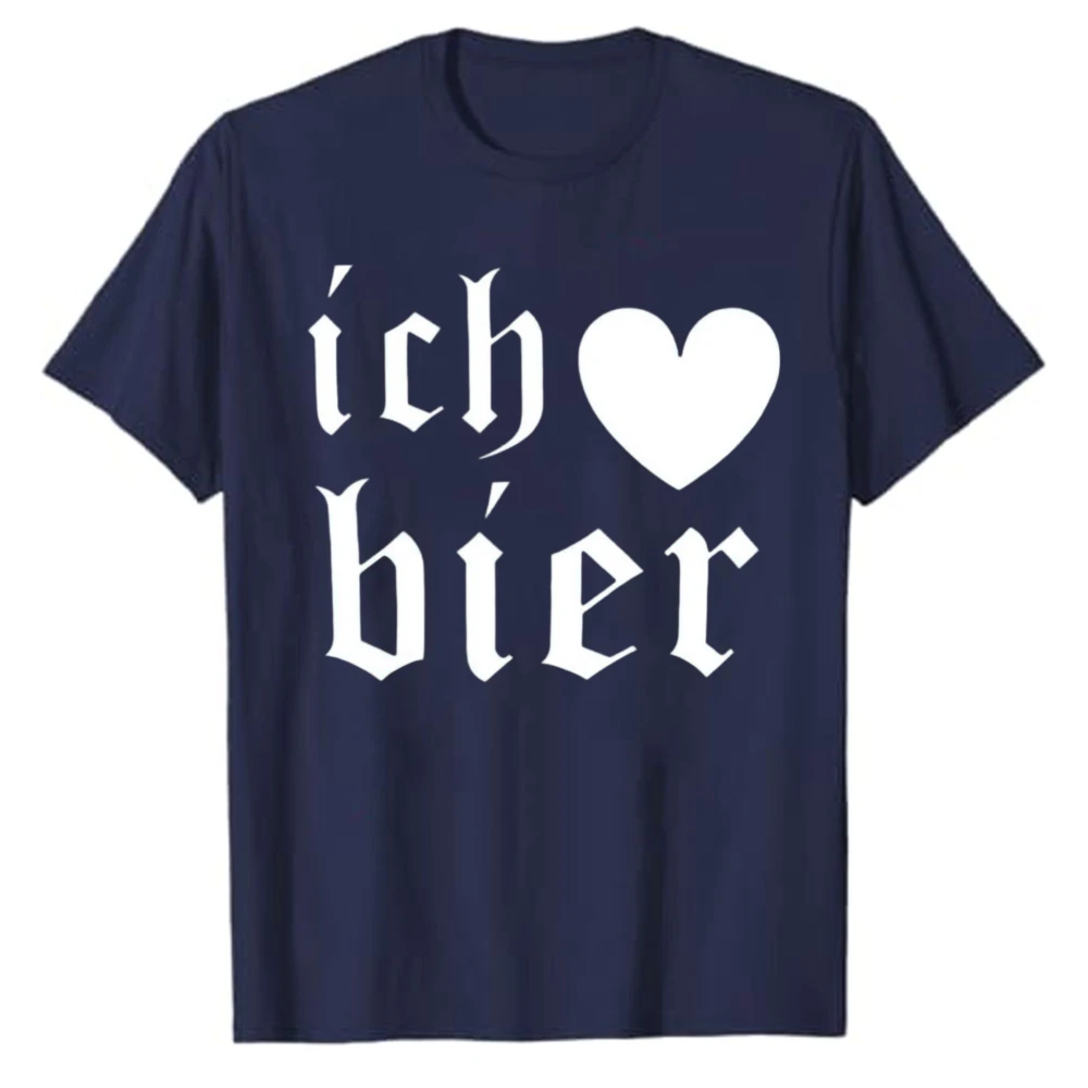 Ich Liebe Bier German Heart Letter Graphic T‑Shirt Men Women Vintage Gothic Font I Love Beer Tees Casual Short Sleeve Cotton Top