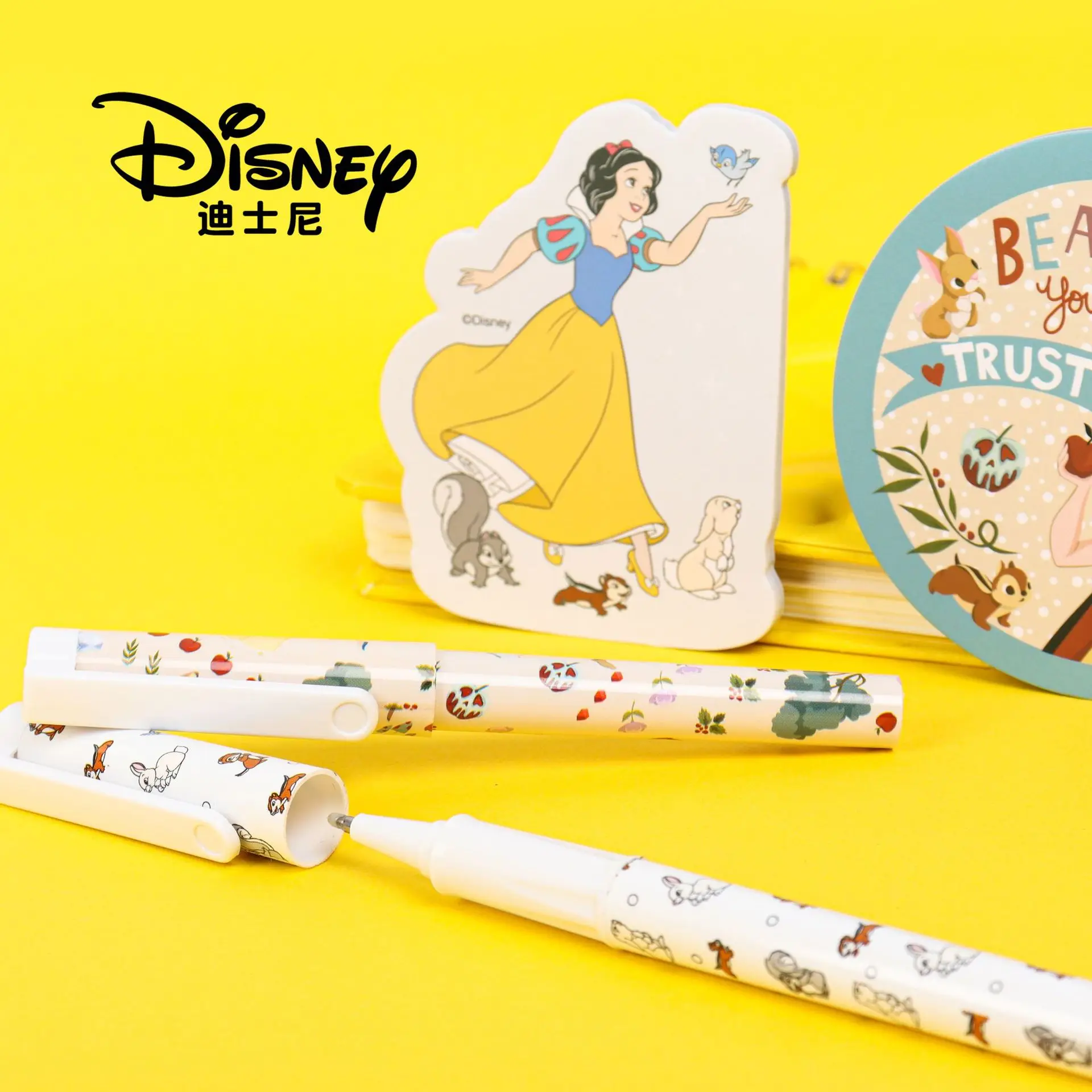 Genuine Disney Ballpoint Pen Mickey Snow White Notebook Set Girl Cartoon Sticker Gel Pen Note Stationery Set Learning Gift