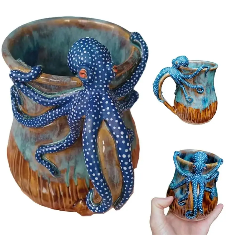 

New 14oz Handmade Octopus Mug Multi-Purpose Dive into Every Sip Tea Cup Resin 3D Octopus Ceramic Coffee Mug Kitchen Tools