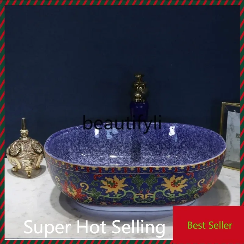 

f156 Ceramic table basin Oval bathroom Wash table Art face basin