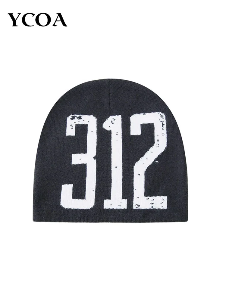 Bonnet en laine Jacquard unisexe, chapeau Y2K avec lettre noire, mode coréenne Harajuku Streetwear, pull d'hiver, accessoires pour femmes