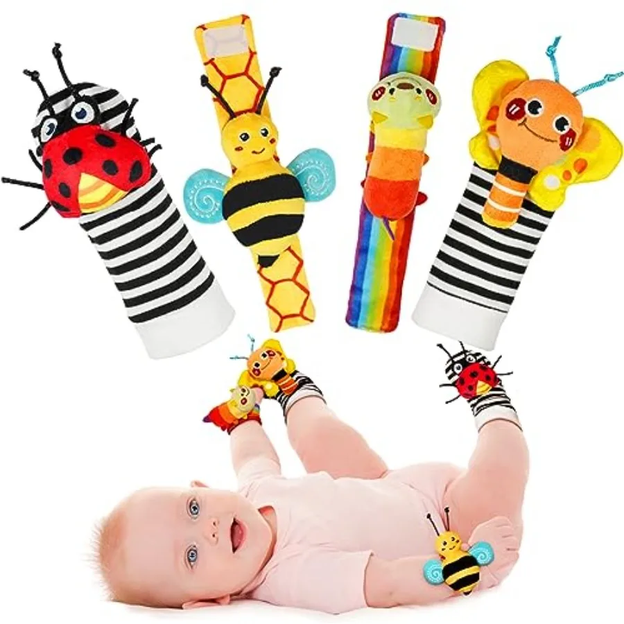 

Infinno Baby Wrist Rattle Socks and Feet Finder Set, Perfect Baby Toys for 0-12 Months Newborn Boys and Girls As Shower Gifts,