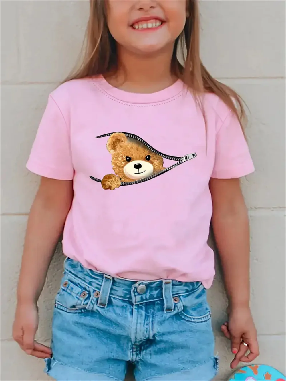 2025 Polar Bear Animal 3d Print Fashion Funny Girls' T-Shirts Summer Short Sleeved Tops Tee Casual T-Shirts Girls' Clothing