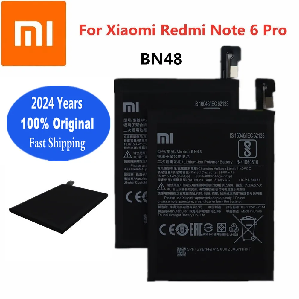 

2024 Years BN48 100% Original Battery For Xiaomi redmi Note 6 Pro 6Pro Red rice Note6 Pro 4000mAh Phone Battery Batteries