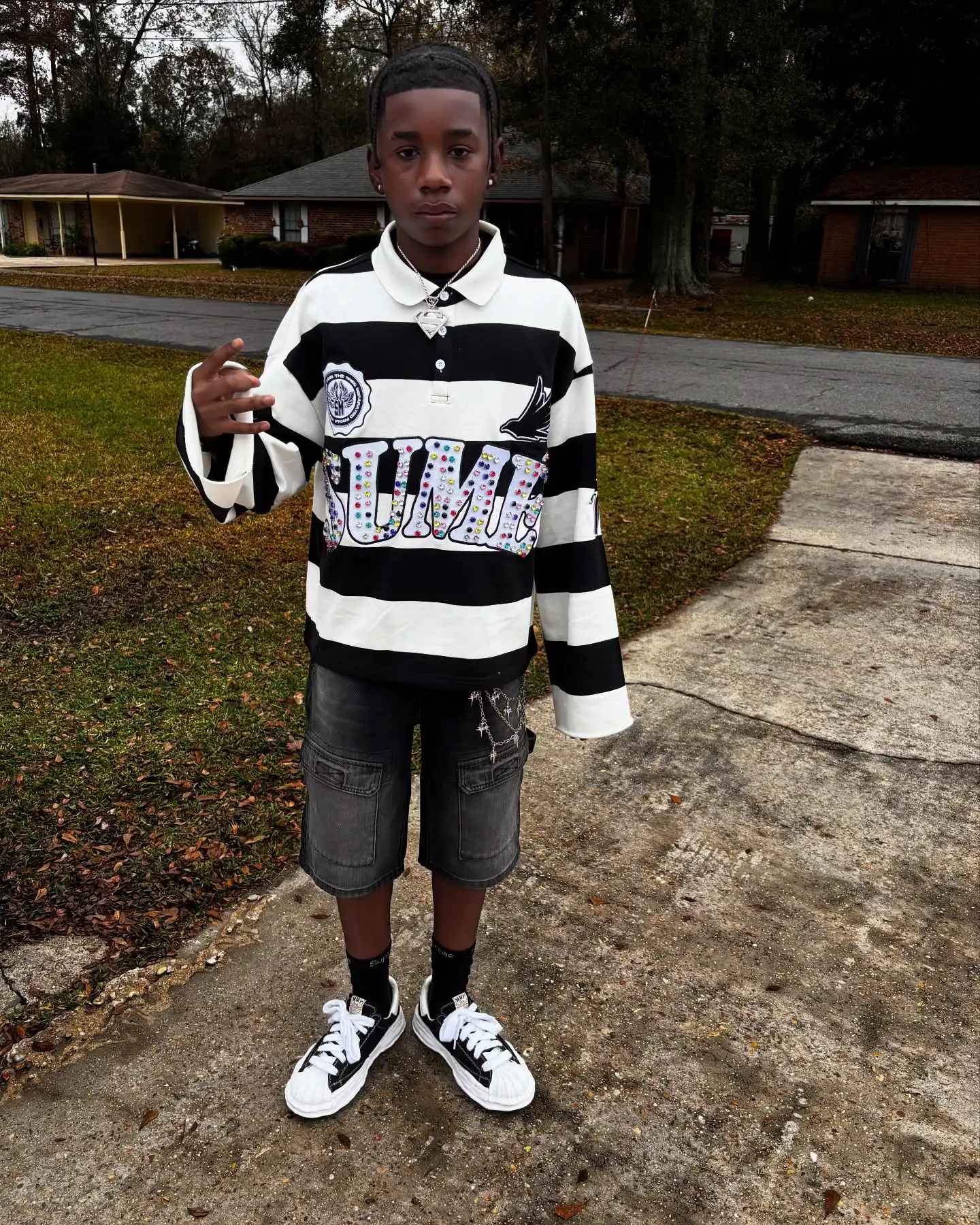 

Men's Klein Stone Sunme Embroidery Stripe Polo Shirt Y2k Retro Fashion Classic Lapel Neck Shirt Long Sleeved T Shirt