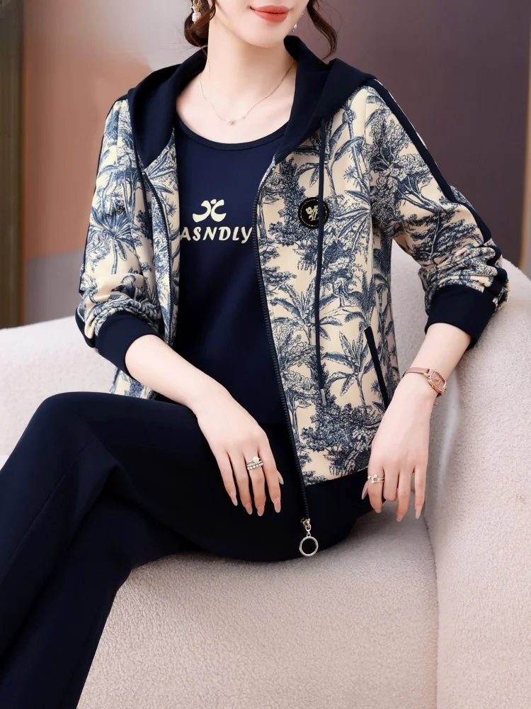 

Casual Sportswear Set for Middle-Aged And ly Women Spring Autumn 2025 New Mom's Outerwear Casual T-irt Top Tee-Piece...