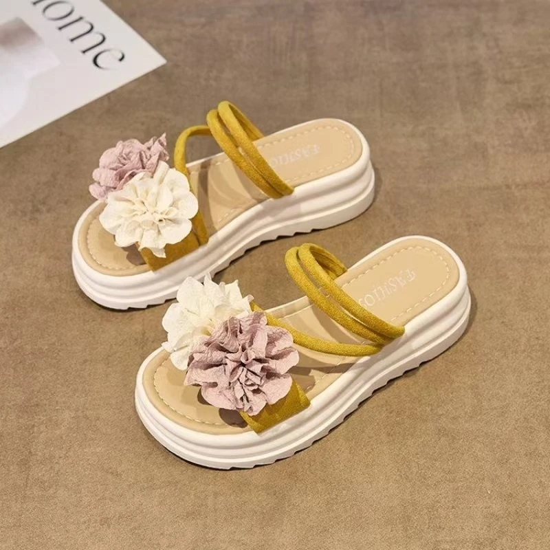 

Women's New Summer Flat Sole Flower Sandals Thick Sole Non Slip Open Toe Dual Purpose Vacation Outdoor Beach Sandals Slippers