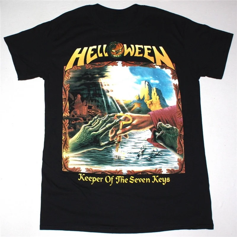 Custom Short Sleeve Tshirt Fashion Crew Neck Tees Tops Black HELLOWEEN KEEPER OF THE SEVEN KEYS PART Men Clothing Summer Tops