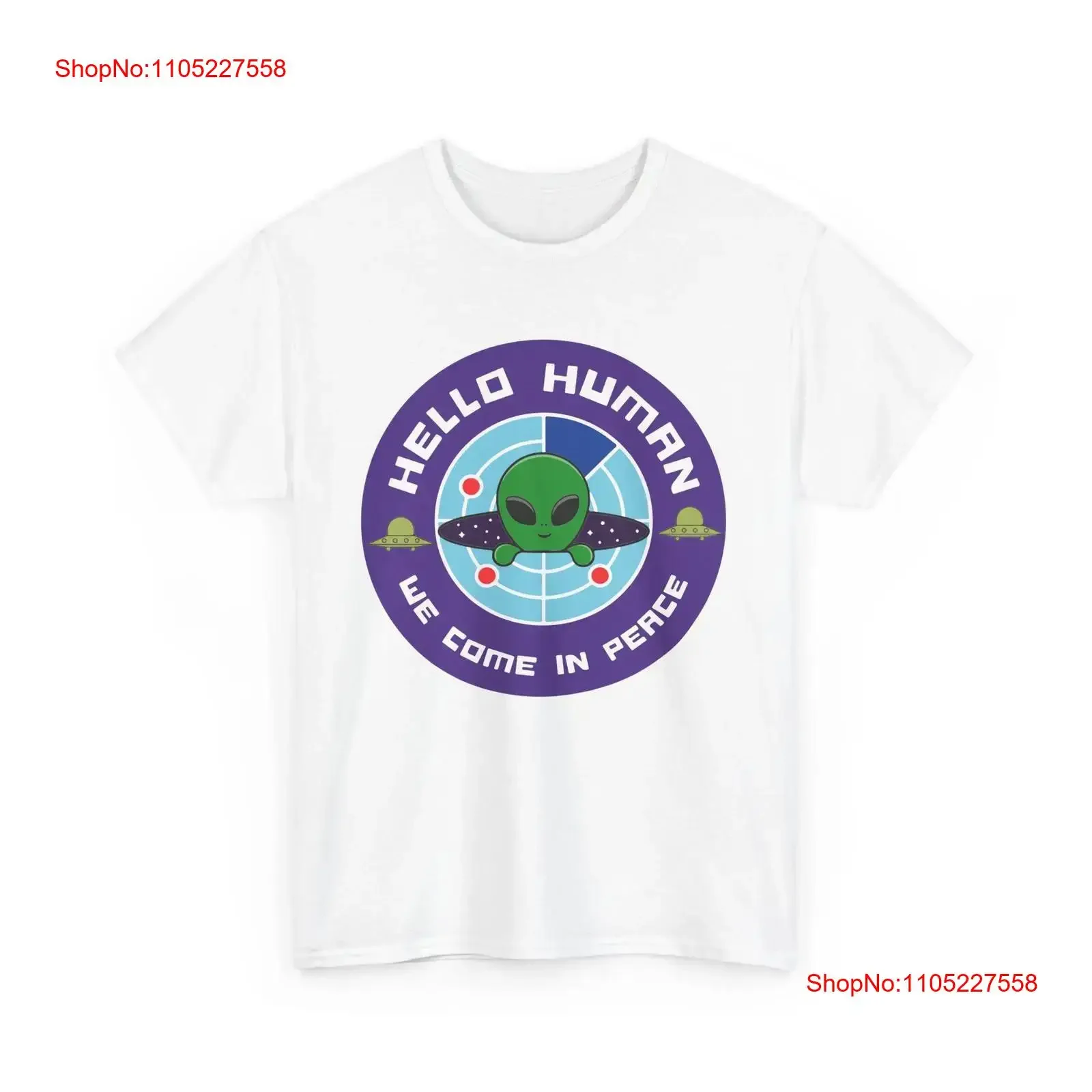 تي شيرت فضائي بتصميم UFO Hello Human We come in Peace تي شيرت عتيق مغسول أوم موضة ملابس الشارع الممتدة قليلاً
