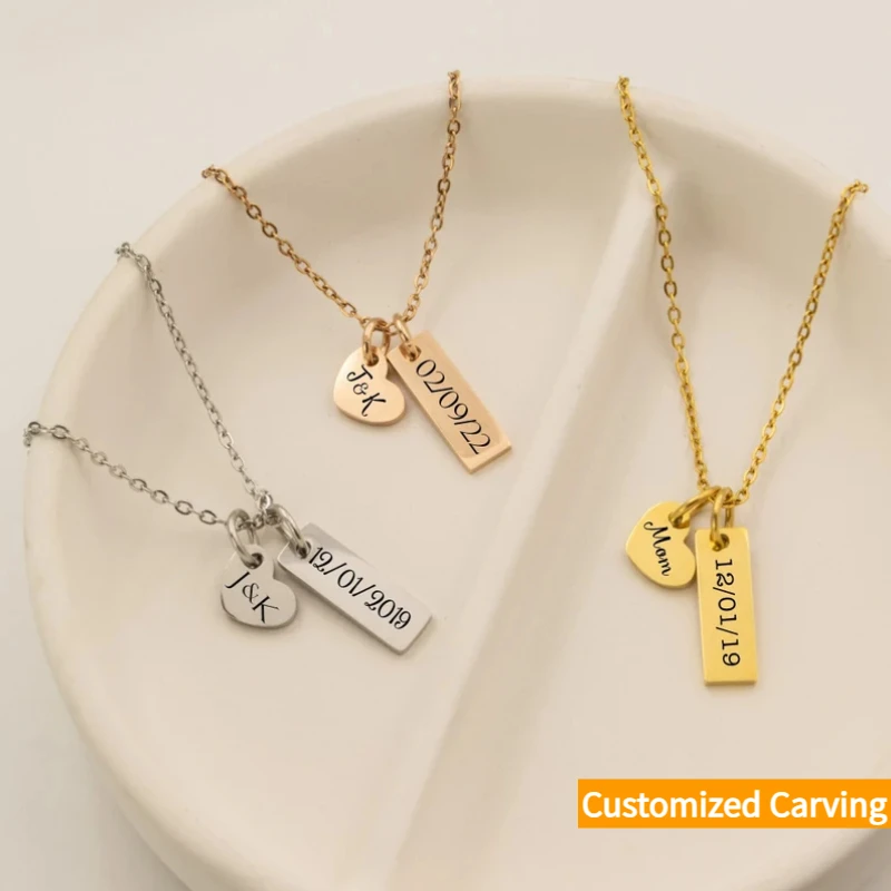 

Customized Engraved Necklace, Heart-Shaped Long Pendant, Fashionable, Simple, Personalized Birthday Gift, Christmas Gift