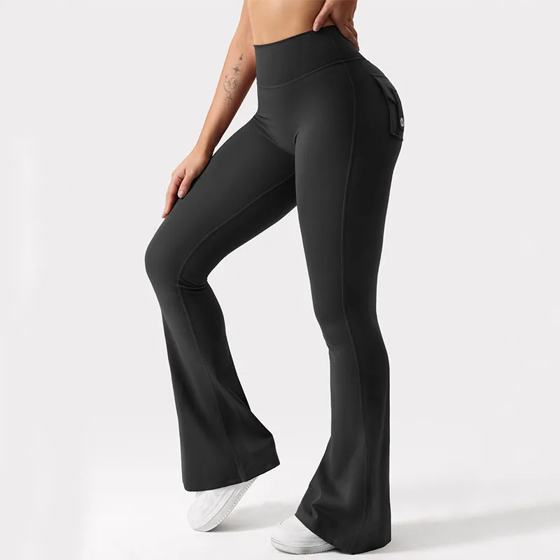 New women's casual flared yoga pants, training flared pants, high waisted work clothes, belt pocket sportswear image 6