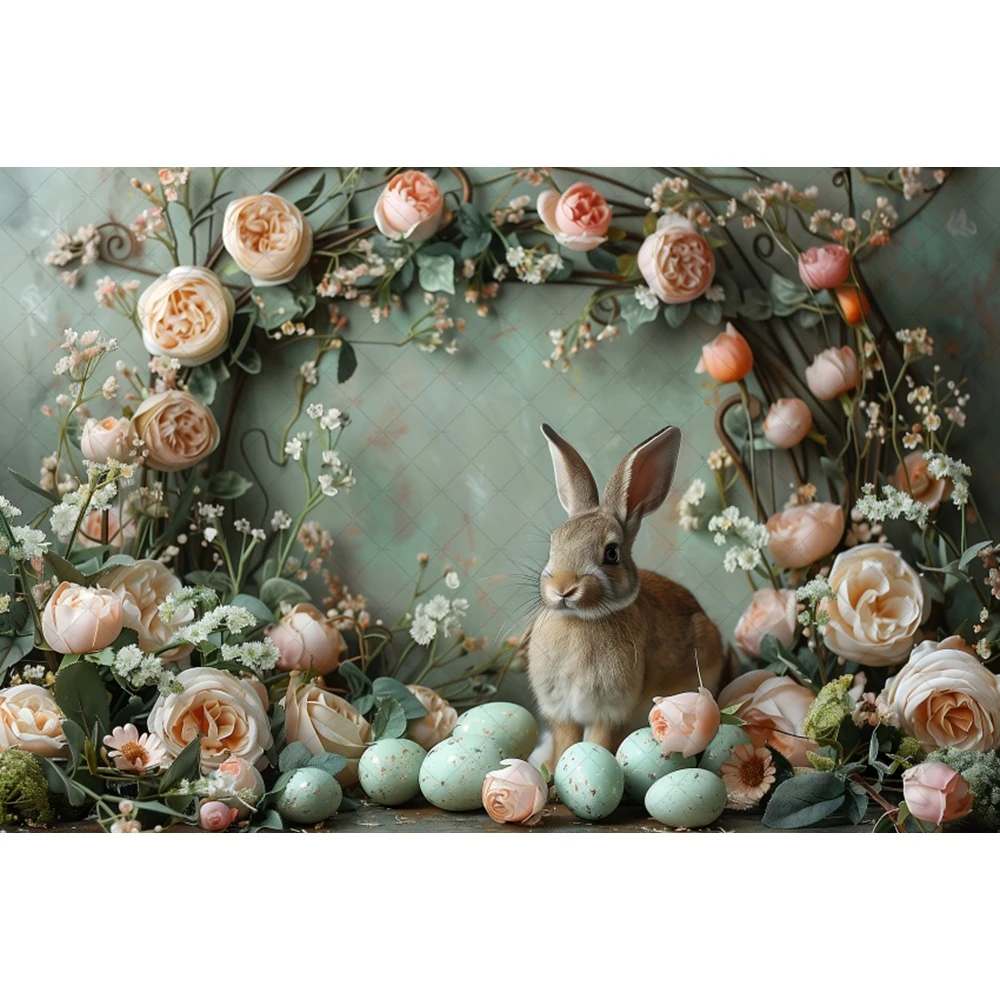 Easter Eggs Rabbit Birthday Party Backdrop Kids Cake Smash Photography Background Spring Flowers Bunny Studio Photo Shoots