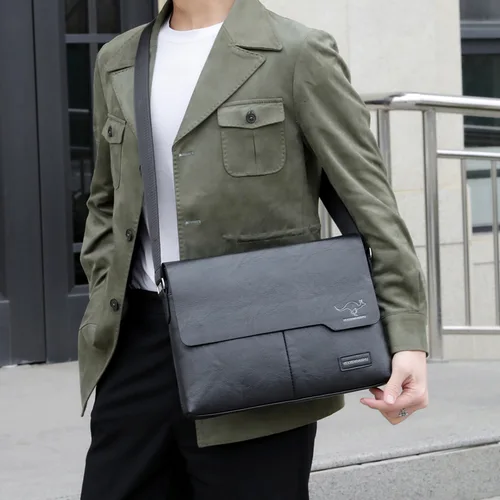 Imagen 2 del producto Maletín de cuero PU para hombre, bolso de hombro para documentos ejecutivos, bandolera de trabajo de negocios Vintage, bolso Caddy de diseñador lateral