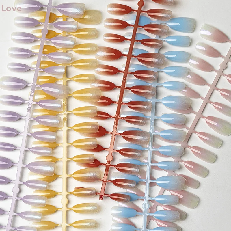 30 Uds uñas hechas a mano gradiente ojo de gato prensa en uñas postizas puntas de uñas cortas medianas diseño Popular decoración flor conjunto de cobertura completa