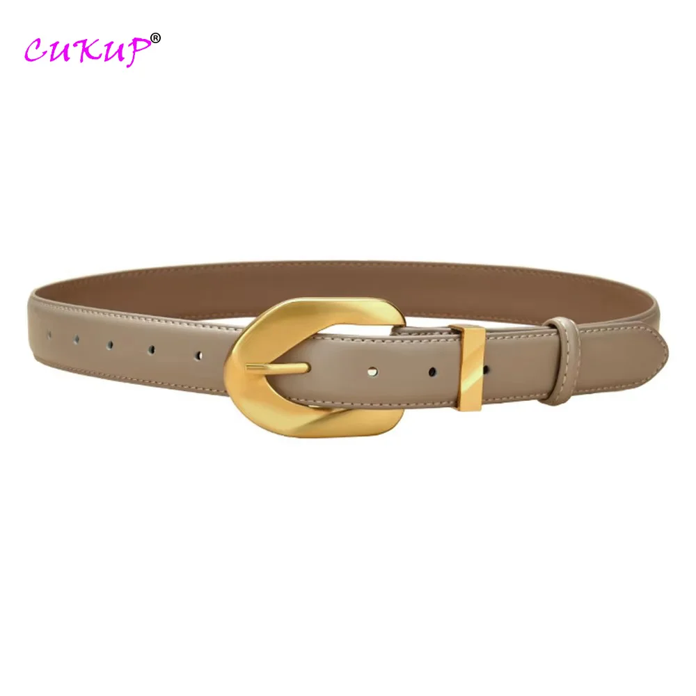 Ladies Real Genuine Leather Gold Retro Style Pin Buckle Belts for Female 2.8cm Width